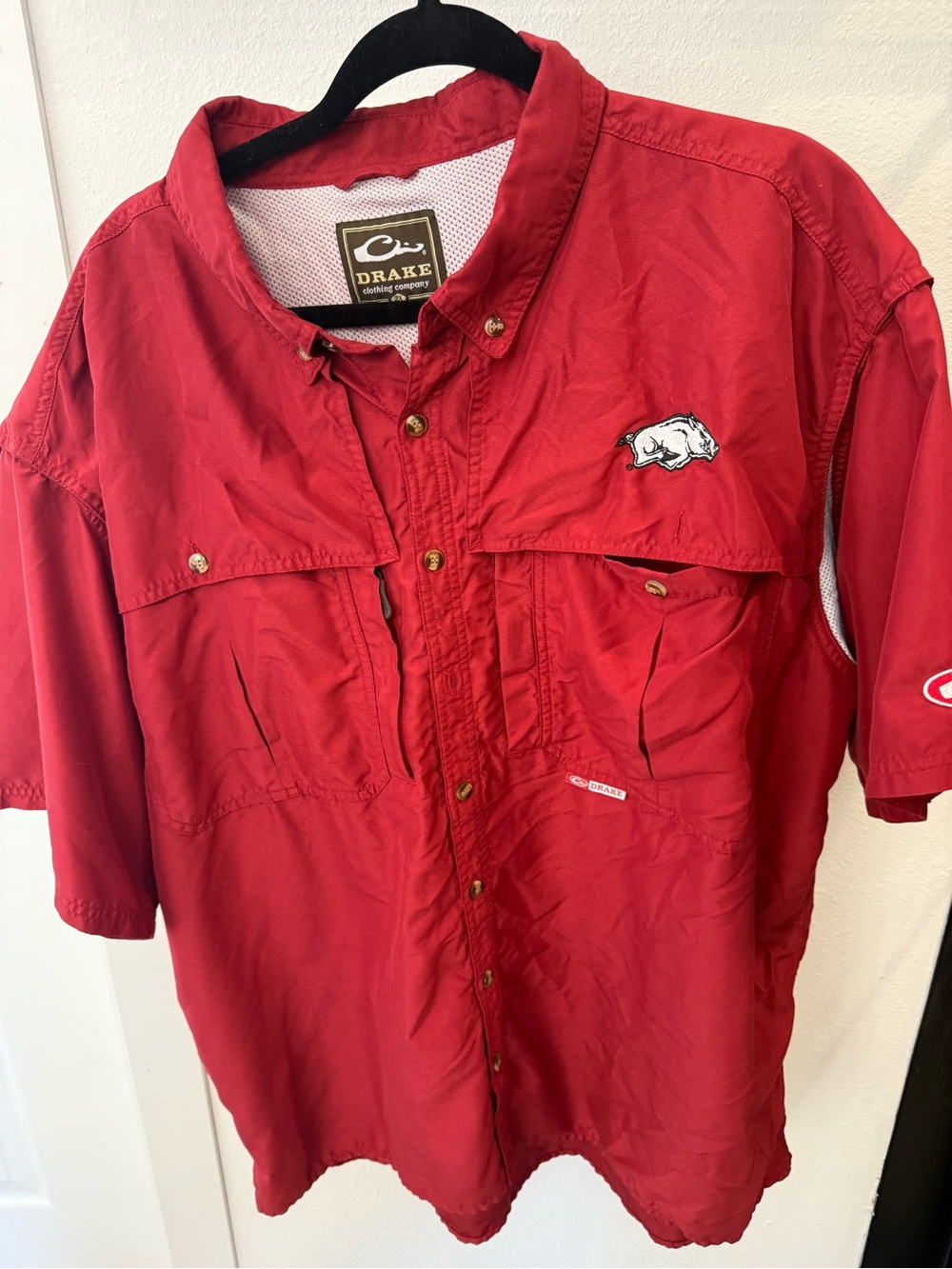 Drake Red Short-Sleeve Lightweight Shirt Jacket with Team Patch
